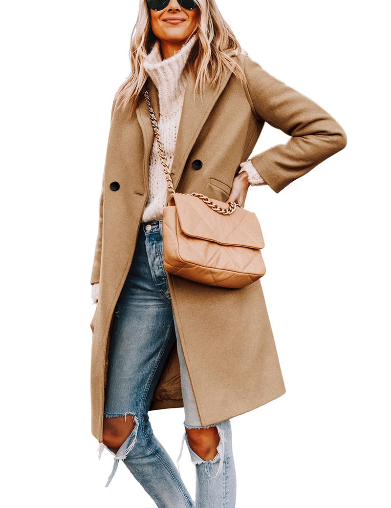 Hooever Women's Winter Wool Coat Casual Notch Lapel Single-Breasted Peacoat(khaki-S01) - Image 1