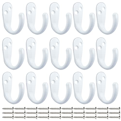 IBosins 15PCS Coat Hooks Wall Mounted Single Prong Robe Hook for Hanging Towel Hooks with 30 Screws for Bags, Hat, Cap, Scarf, Cup (White) - Image 2