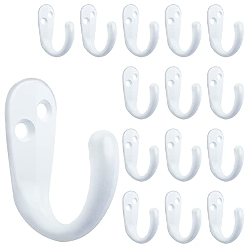 IBosins 15PCS Coat Hooks Wall Mounted Single Prong Robe Hook for Hanging Towel Hooks with 30 Screws for Bags, Hat, Cap, Scarf, Cup (White) - Image 1