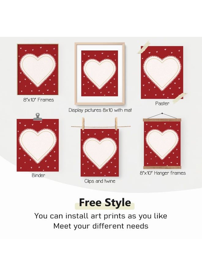 PLKMN Valentine's Day Wall Art Prints,Red Pink Love Heart Posters Decorative Sweet Art Poster for Valentines Wedding Home Room Gallery Living Room Decor 8x10 Inch Set of 4 Unframed - Image 3