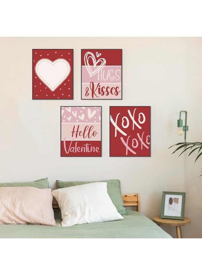 PLKMN Valentine's Day Wall Art Prints,Red Pink Love Heart Posters Decorative Sweet Art Poster for Valentines Wedding Home Room Gallery Living Room Decor 8x10 Inch Set of 4 Unframed - Image 4