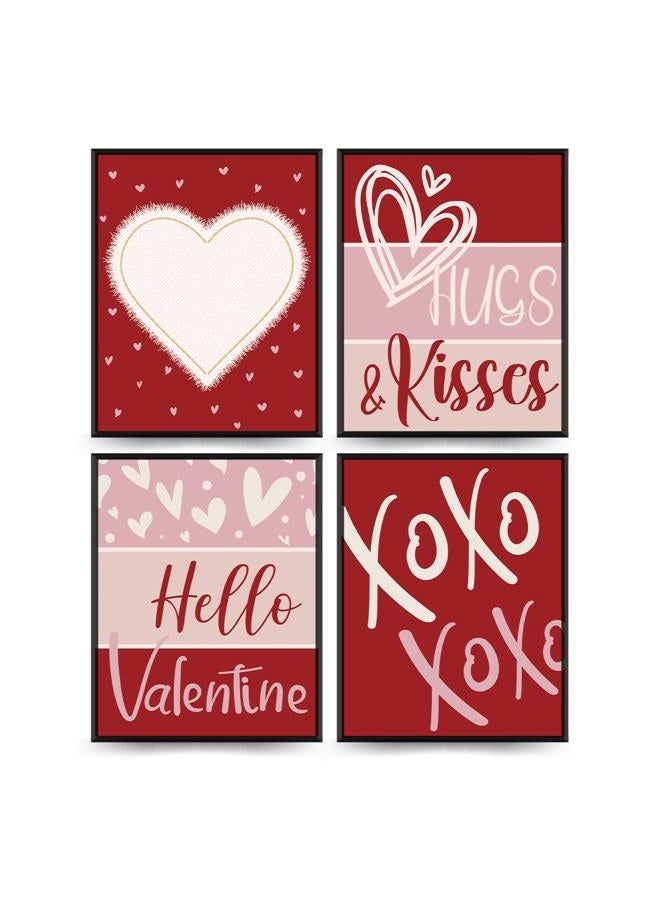 PLKMN Valentine's Day Wall Art Prints,Red Pink Love Heart Posters Decorative Sweet Art Poster for Valentines Wedding Home Room Gallery Living Room Decor 8x10 Inch Set of 4 Unframed - Image 1