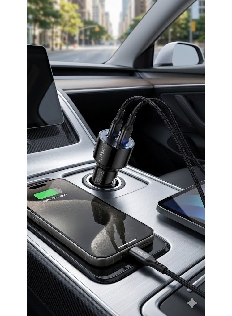أيرلدوم شاحن سيارة مزدوج المنافذ USB، محول شحن سريع 2.4 أمبير للهواتف الذكية مع كابل USB إلى Type-C - محول طاقة سيارة عالمي 12-24 فولت شاحن سيارة صغير الحجم بمنفذين، يتميز بشحن سريع وثابت، وتصميم متين من مادة ABS، وحماية ذكية لهواتف أندرويد، والأجهزة اللوحية، وأجهزة تحديد المواقع GPS، وأجهزة USB - أسود - Image 3