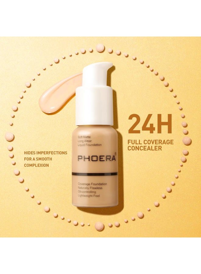 PHOERA Foundation Makeup Naturally Liquid Foundation Full Coverage Mattle Oil-Control Concealer 8 Colors Optional,Great Choice For Gift (#104 Buff Beige) - Image 3