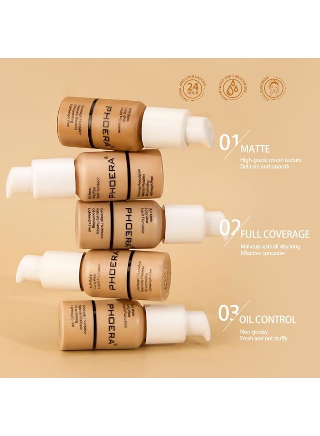 PHOERA Foundation Makeup Naturally Liquid Foundation Full Coverage Mattle Oil-Control Concealer 8 Colors Optional,Great Choice For Gift (#104 Buff Beige) - Image 5