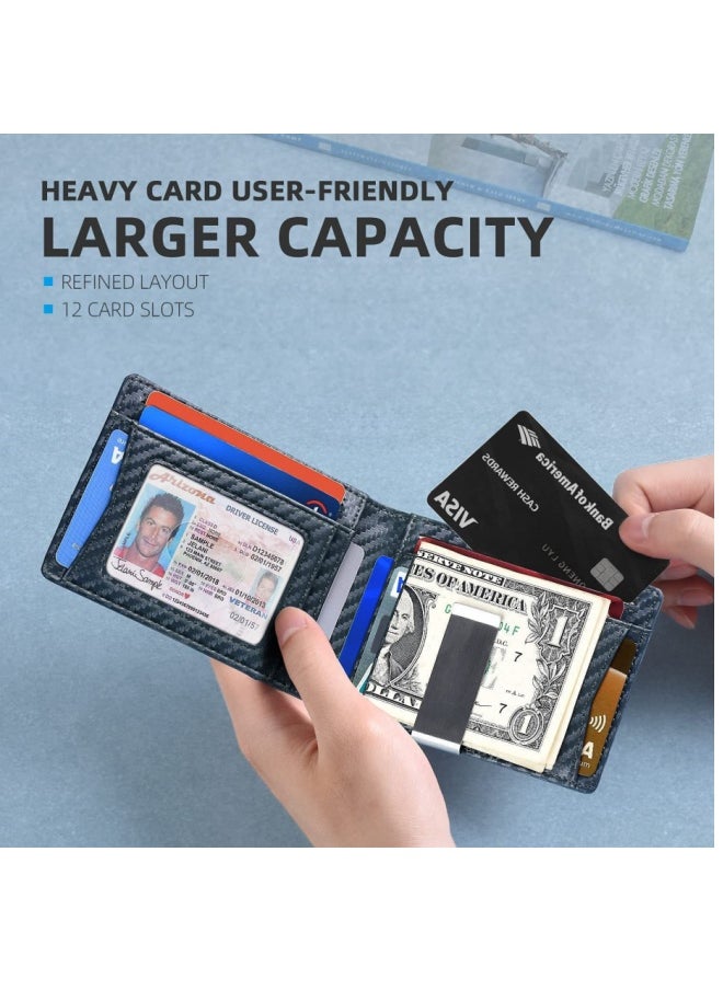 Generic - Men's Ultra-Thin Genuine Leather Anti-Theft Swipe RFID Blocking Wallet - 12 Card Slots, Bi-Fold Leather Design - Image 1