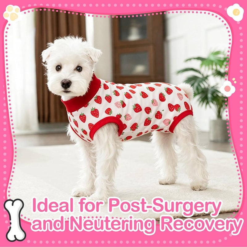 Coppthinktu Red Strawberry Small Dog Surgery Recovery Suit for Dogs After Surgery, Dog Onesie Bodysuit Neuter Spay Puppy Suits, Male Female Post-Op Surgery Clothes Wounds E-Collar Cone Alternative Anti Licking - Image 2