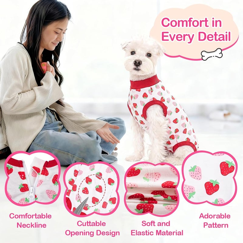 Coppthinktu Red Strawberry Small Dog Surgery Recovery Suit for Dogs After Surgery, Dog Onesie Bodysuit Neuter Spay Puppy Suits, Male Female Post-Op Surgery Clothes Wounds E-Collar Cone Alternative Anti Licking - Image 3