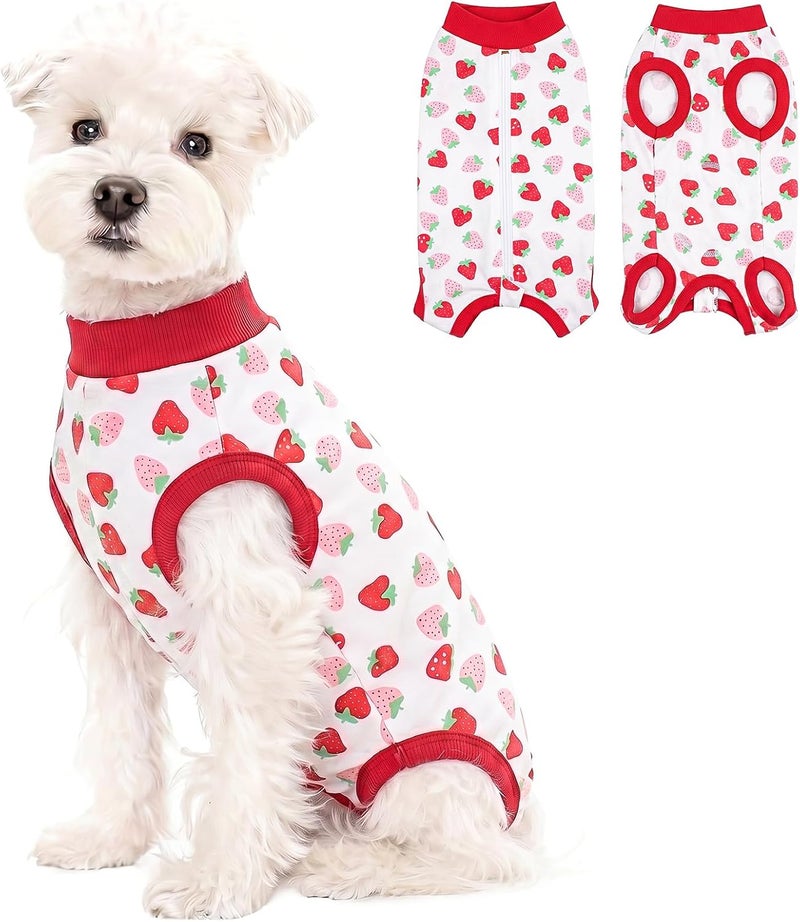 Coppthinktu Red Strawberry Small Dog Surgery Recovery Suit for Dogs After Surgery, Dog Onesie Bodysuit Neuter Spay Puppy Suits, Male Female Post-Op Surgery Clothes Wounds E-Collar Cone Alternative Anti Licking - Image 1