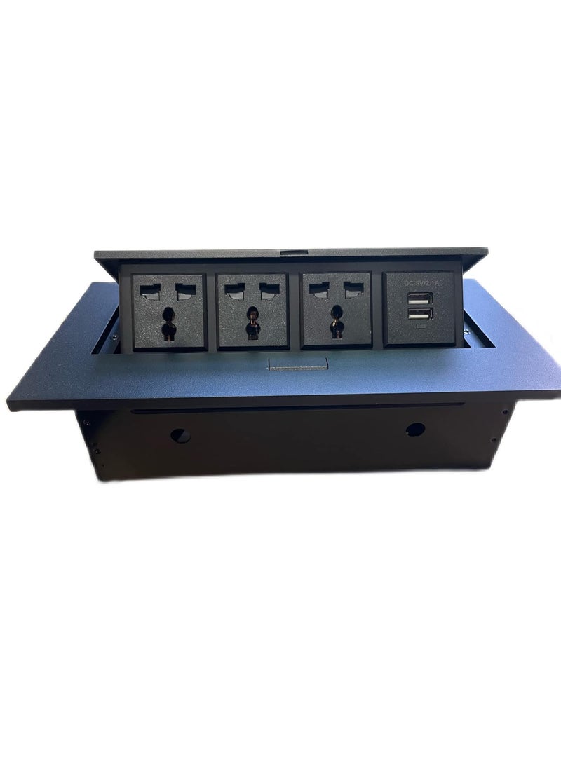APLINK AplinK Desktop Pop Up Box with 3 Outlets 2 USBDC 5V 21A Ports Connection Box Desktop Pop Up Outlet Black  - Image 1