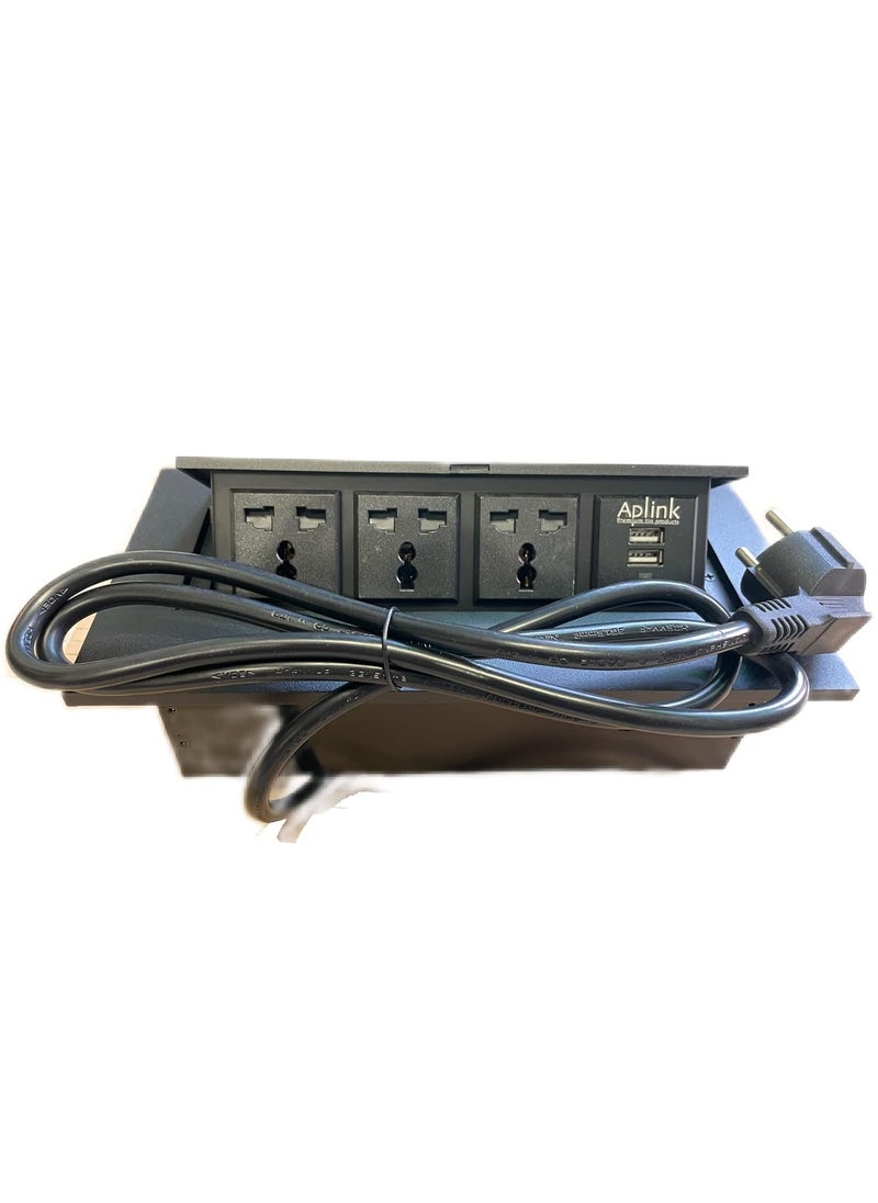APLINK AplinK Desktop Pop Up Box with 3 Outlets 2 USBDC 5V 21A Ports Connection Box Desktop Pop Up Outlet Black  - Image 4