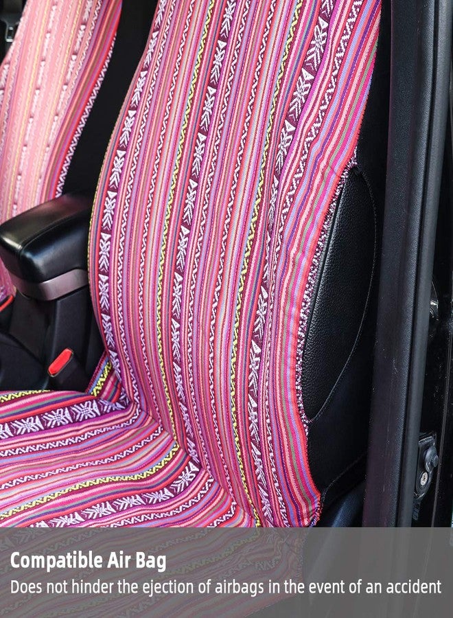 TAGMORE Pink Car Seat Cover Hippie Boho 4PCS Cute Automotive Interior CoversStripe Multi-Color Breathable, for Women Girls' GIF Universal fit for Sedan, Vans, Trucks, SUV - Image 4