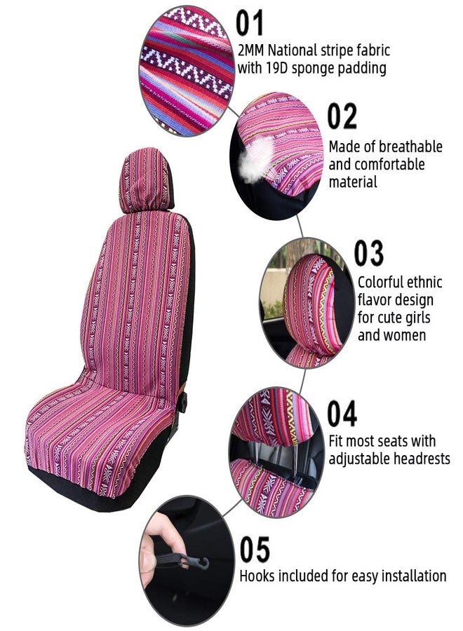TAGMORE Pink Car Seat Cover Hippie Boho 4PCS Cute Automotive Interior CoversStripe Multi-Color Breathable, for Women Girls' GIF Universal fit for Sedan, Vans, Trucks, SUV - Image 5