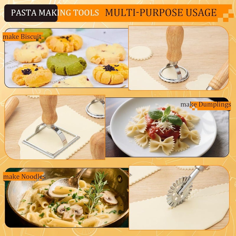 DthwagfL 7 pcs Wood Gnocchi Pasta Making Tools Kit with Threaded Pasta Roller Pin Set,Gnocchi Board,Ravioli Stamps and Pasta Cutter.Noodle and Dumplings Maker, For Pasta Maker And Kitchen DIY Gift - Image 3