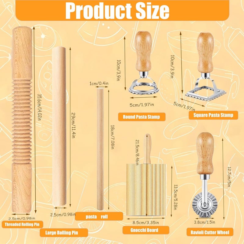 DthwagfL 7 pcs Wood Gnocchi Pasta Making Tools Kit with Threaded Pasta Roller Pin Set,Gnocchi Board,Ravioli Stamps and Pasta Cutter.Noodle and Dumplings Maker, For Pasta Maker And Kitchen DIY Gift - Image 2