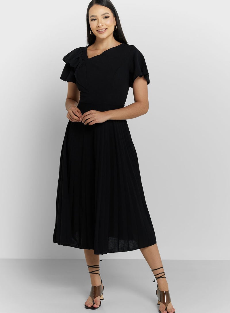 ELLA Shoulder Ruffle Pleated Dress  - Image 1
