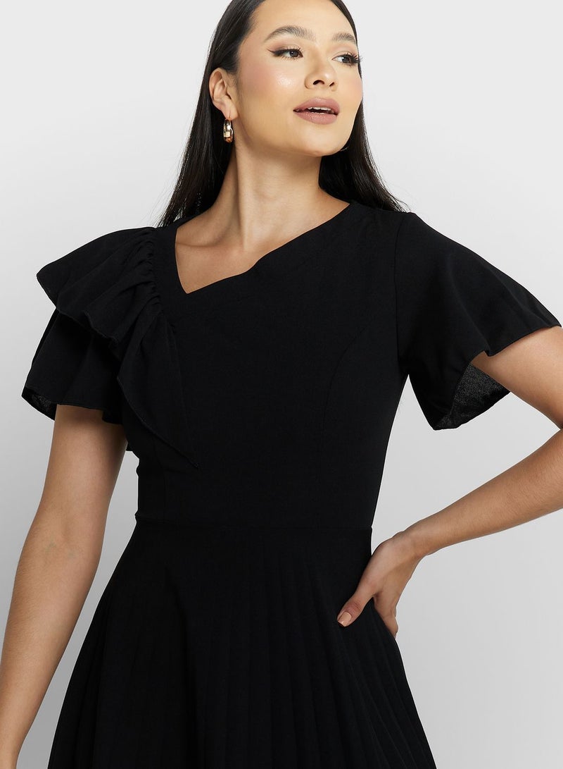 ELLA Shoulder Ruffle Pleated Dress  - Image 3