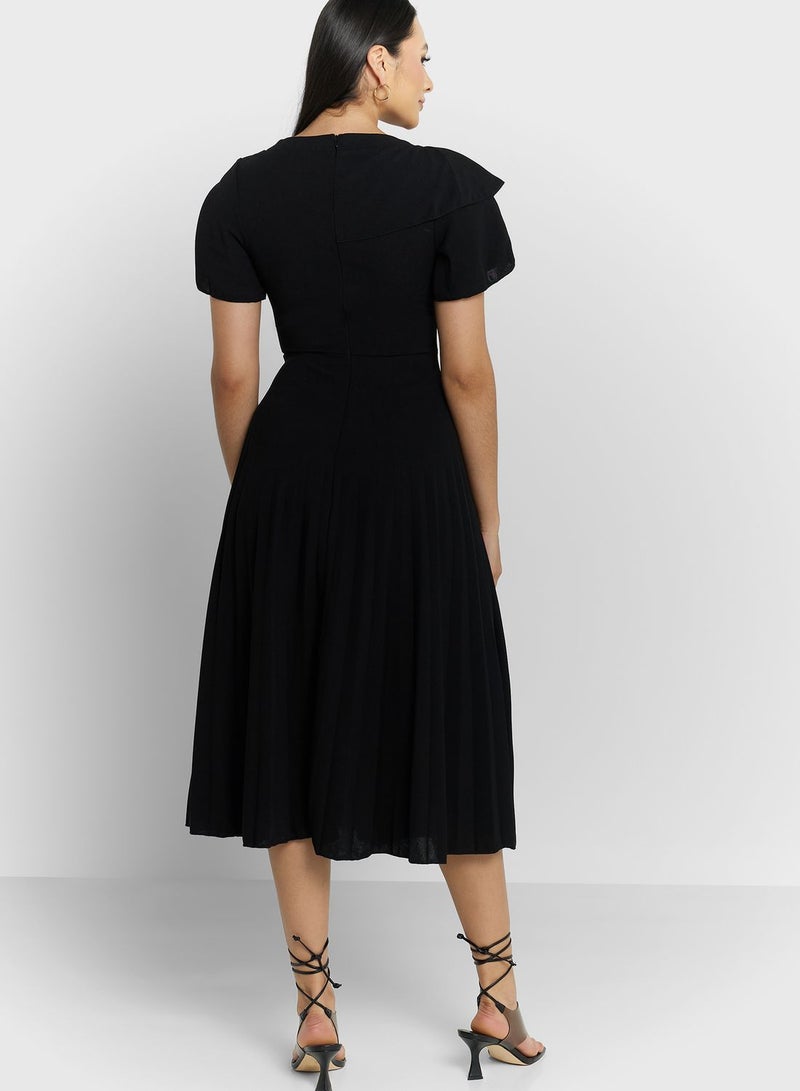 ELLA Shoulder Ruffle Pleated Dress  - Image 2