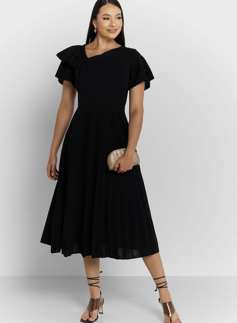 ELLA Shoulder Ruffle Pleated Dress  - Image 4