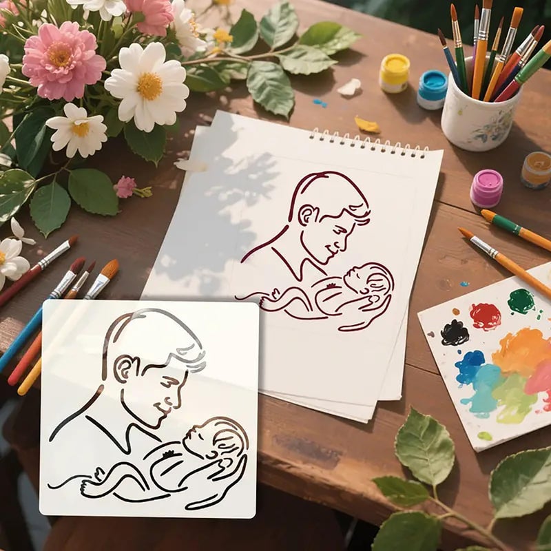Cliths Father's Day Stencil (6x6 Inch) - Reusable Dad Template for Painting DIY Craft Kit for Walls, Fabric, Canvas - Family Theme Art Decor Plastic with Rounded Corners - Image 4