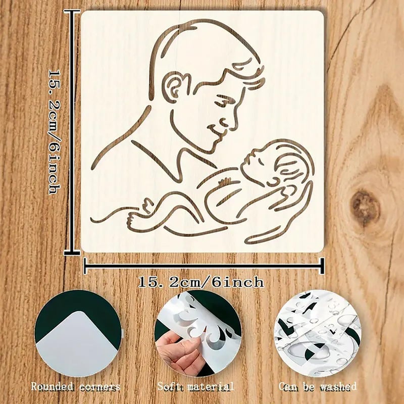 Cliths Father's Day Stencil (6x6 Inch) - Reusable Dad Template for Painting DIY Craft Kit for Walls, Fabric, Canvas - Family Theme Art Decor Plastic with Rounded Corners - Image 2
