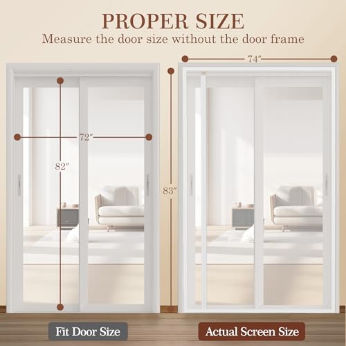 Yotache White Reversible Left Right Side Opening Magnetic Screen Door Fits Door Size 72 x 82, Unobstructed View Screen Mesh Net for Balcony, French, Sliding Glass Door, Actual Screen Size 74" x 83" - Image 2