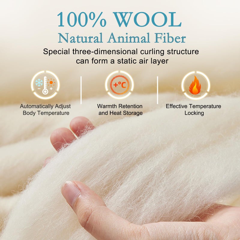 YOUR MOON Summer Lightweight Wool Comforter - Breathable & Thin Duvet Insert for Hot Sleepers, 100% Australian Wool Filling 100gsm with Pure Cotton Shell-Queen Size (White) - Image 3
