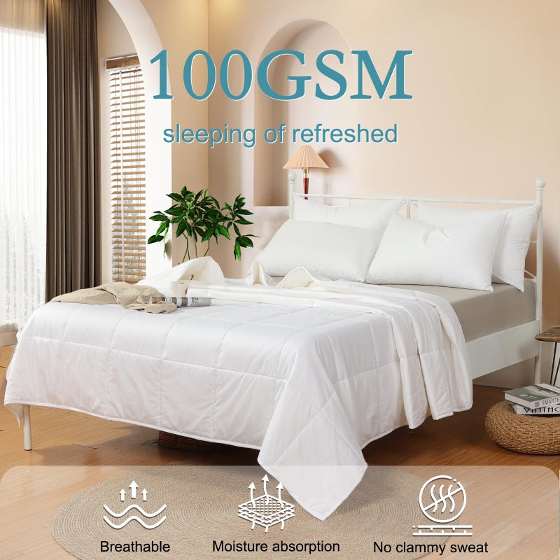 YOUR MOON Summer Lightweight Wool Comforter - Breathable & Thin Duvet Insert for Hot Sleepers, 100% Australian Wool Filling 100gsm with Pure Cotton Shell-Queen Size (White) - Image 2