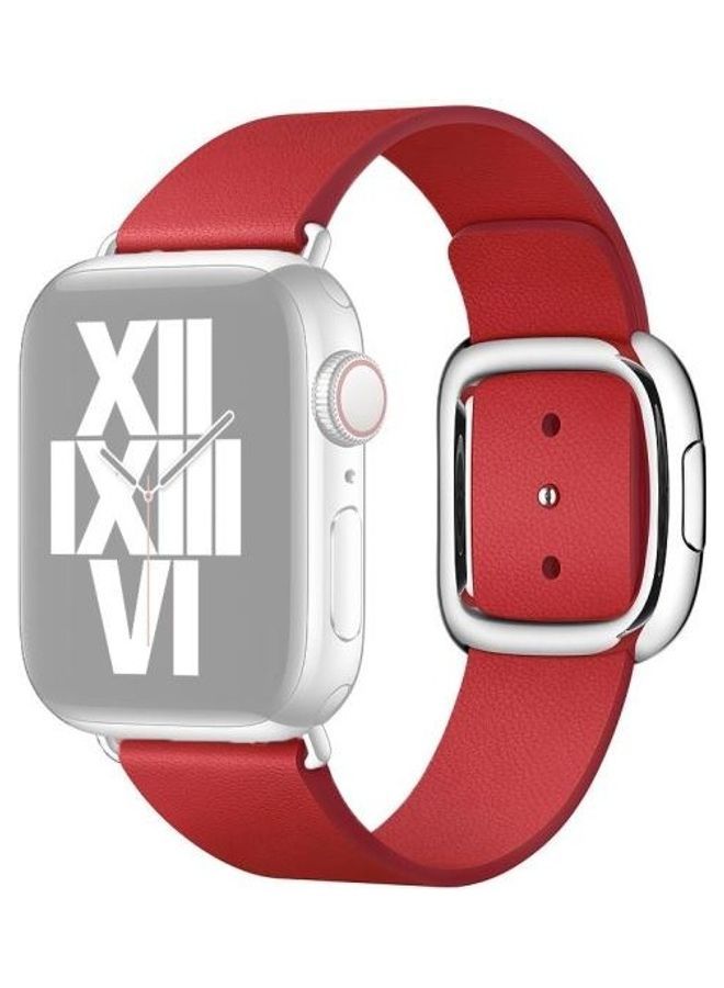 NIBEMINENT Modern Style Leather Watchband For Apple Watch Series 7/6/5/4/3/2/1/SE 41/40/38mm Red - Image 1