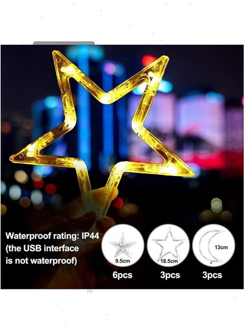 أضواء رمضان وزينة رمضان أضواء متسلسلة 2 متر LED نجمة وقمر، 8 أوضاع جهاز تحكم عن بعد USB/بطارية للاستخدام الداخلي والخارجي للإفطار - Image 3