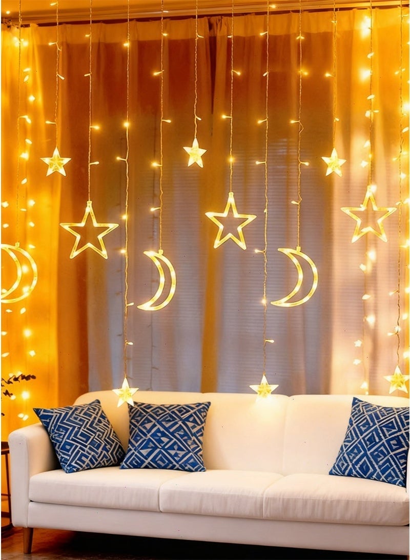 أضواء رمضان وزينة رمضان أضواء متسلسلة 2 متر LED نجمة وقمر، 8 أوضاع جهاز تحكم عن بعد USB/بطارية للاستخدام الداخلي والخارجي للإفطار - Image 2