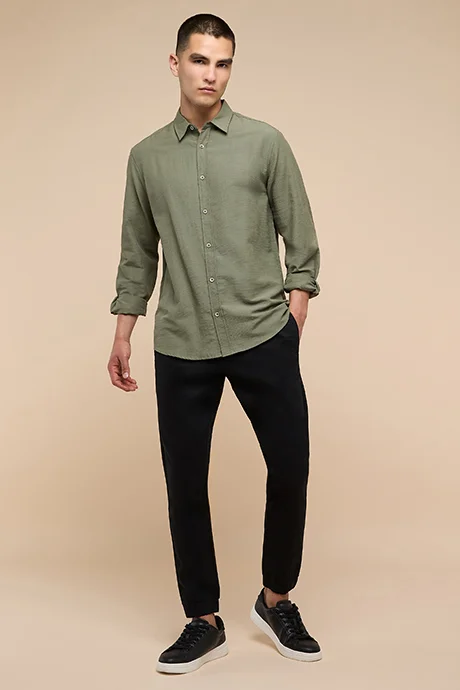 أر أند بي Solid Shirt with Classic Collar and Long Sleeves