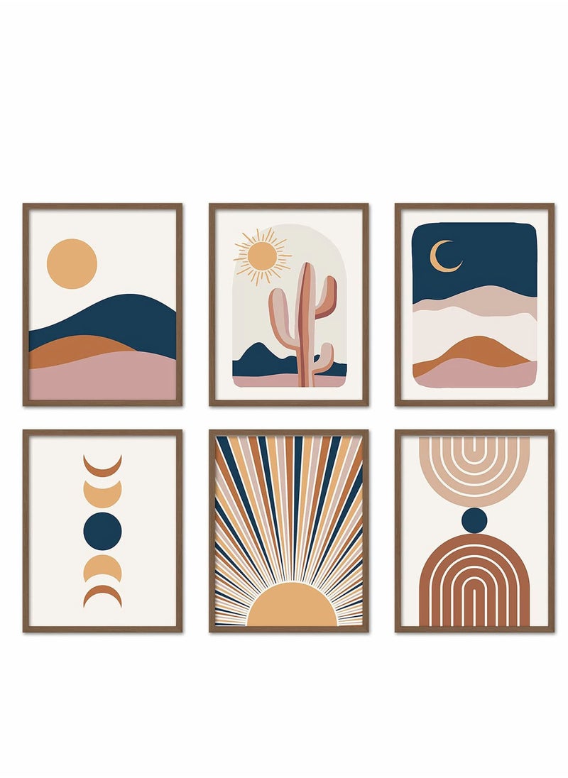 KASTWAVE Wall Art Decor Boho Abstract Minimalist Wall Art Posters Mid Century Modern Prints Sun Moon Desert Bedroom Decor Nature Landscape Painting Canvas No Frame (8x10" 6 Pcs)  - Image 1