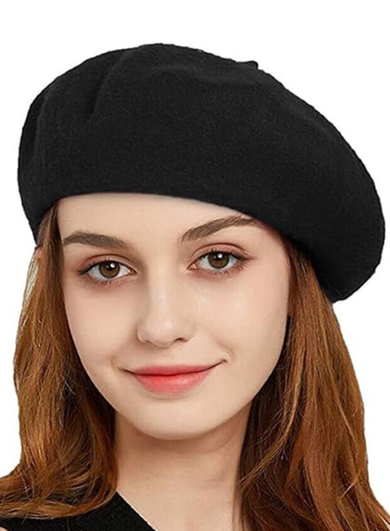 Women Beret Hat French Style Artist Beanie Cap Vintage Lady Cap, Black - Image 1