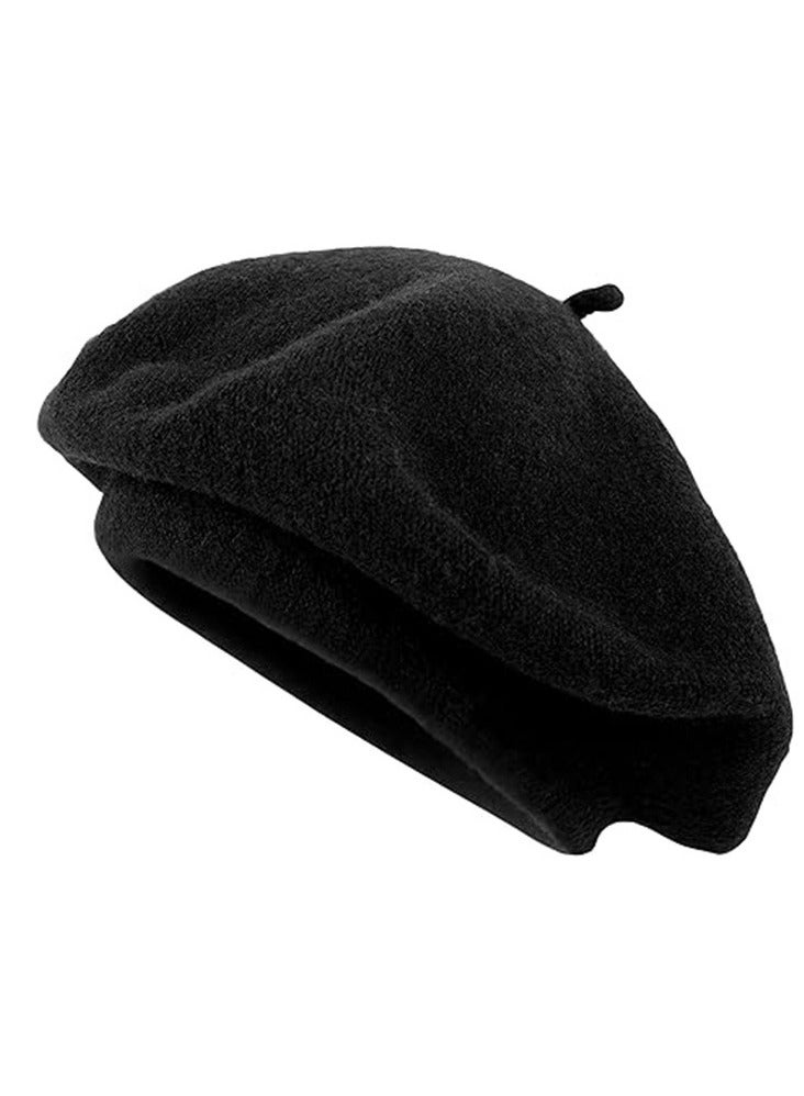 Women Beret Hat French Style Artist Beanie Cap Vintage Lady Cap, Black - Image 3