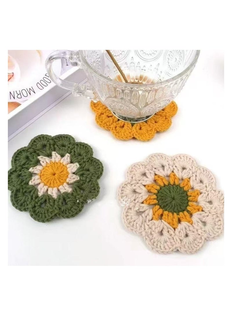 Hand-woven Coasters for Dining Room Table Placemats Living Room Coffee Table Decoration Set of 3 Round Coasters 3 Colors  - Image 1