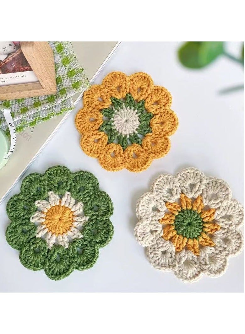 Hand-woven Coasters for Dining Room Table Placemats Living Room Coffee Table Decoration Set of 3 Round Coasters 3 Colors  - Image 3