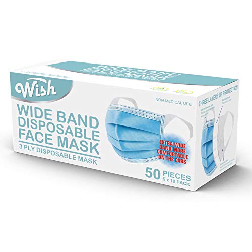 Wish Disposable Face Masks, Pack of 50, Wide Ear loop For Extra Comfort, 3 Ply, Ships from USA - Image 4