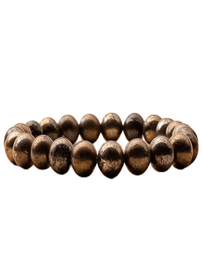 Plus Value سوار من حجر البيريت الخام الأصلي من بلس فاليو، مغناطيس لجذب المال والوفرة والثروة وقوة الإرادة والأعمال. سوار من الخرز مصنوع من حجر البيريت الطبيعي النشط، مناسب للرجال والنساء والأولاد والبنات، علاج الريكي (8 مم). - Image 1