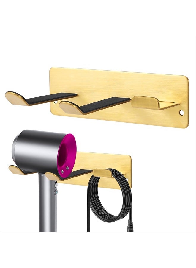 YOUGRIDDA Hair Dryer Holder, Wall Mounted Rack Compatible with All Hair Dryer, Space Organizer for Bathroom/Bedroom/Washroom/Barbershop, 304 Stainless Steel, 3M Self Adhesive(Golden) - Image 1