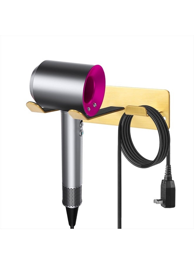 YOUGRIDDA Hair Dryer Holder, Wall Mounted Rack Compatible with All Hair Dryer, Space Organizer for Bathroom/Bedroom/Washroom/Barbershop, 304 Stainless Steel, 3M Self Adhesive(Golden) - Image 2