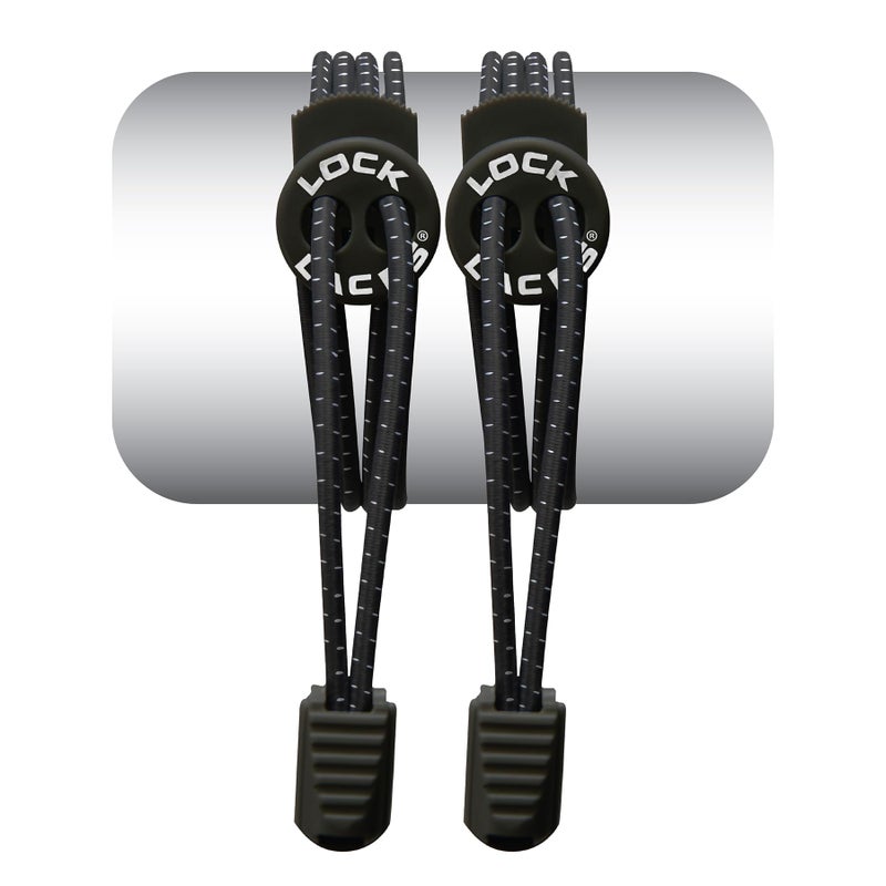 Lock Laces - 1 Size Fits All - Elastic No Tie Shoelaces for Kids Adults Ideal for Sneakers, Running & Athletic Shoes (Black Reflective, 48-Inch) - Image 1