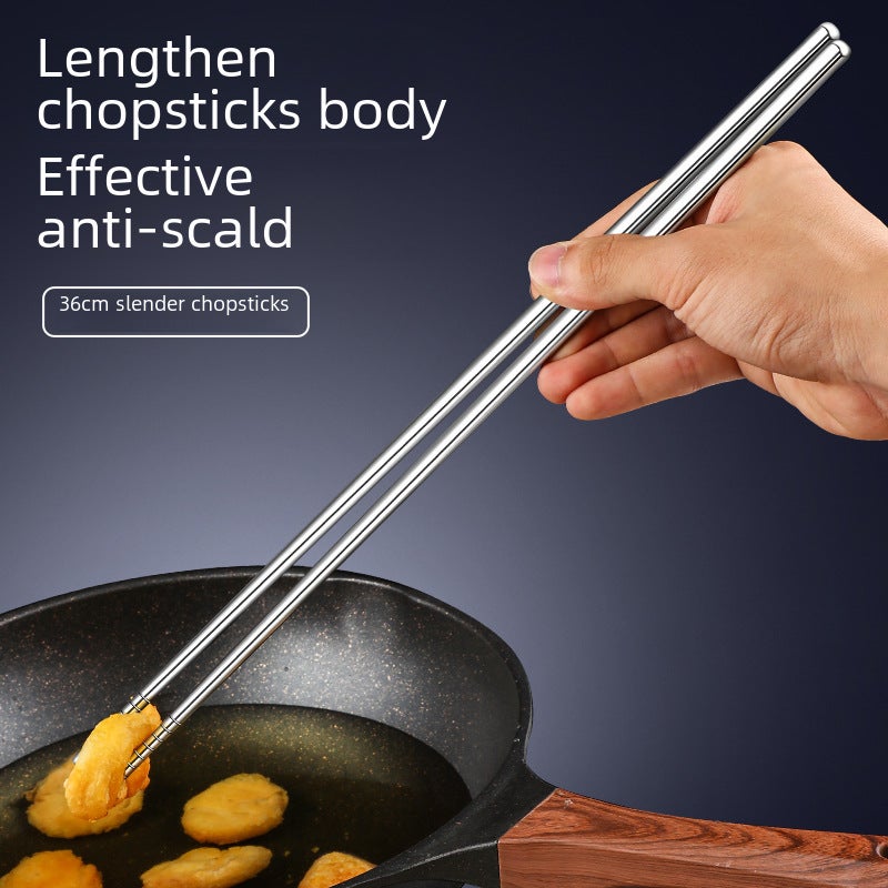 304 Stainless Steel Long Chopsticks Lo Noodles Chopsticks Fried Chopsticks Extra Long Lo Noodles Chopsticks Metal Hot Pot Chopsticks 36 7mm square 304 fried chopsticks (36cm) 