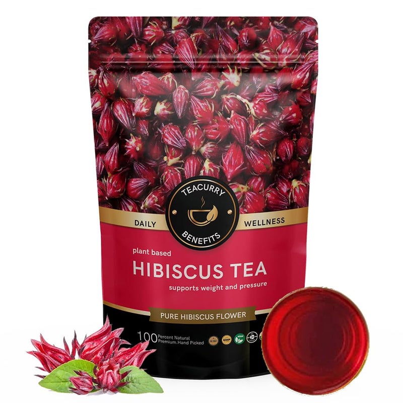 TEACURRY Hibiscus Flower Tea - 100 Gram / 200 Cups | Helps with Iron Deficiency, Liver Health | Hibiscus Loose Leaves | 100% Natural - Image 1