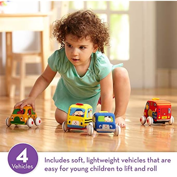 K'S KIDS PULL-BACK VEHICLE SET - SOFT BABY TOY SET WITH 4 CARS AND TRUCKS AND CARRYING CASE - PULL BACK CARS, SOFT VEHICLES TOYS FOR BABIES AND TODDLERS - Image 3