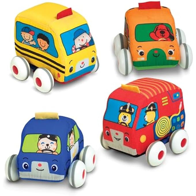 K'S KIDS PULL-BACK VEHICLE SET - SOFT BABY TOY SET WITH 4 CARS AND TRUCKS AND CARRYING CASE - PULL BACK CARS, SOFT VEHICLES TOYS FOR BABIES AND TODDLERS - Image 2