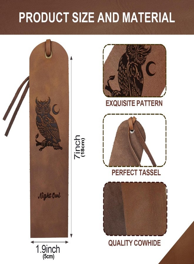 MAYJOYDIY 4pcs Owl Moon Leather Bookmarks 2×7inch Night Owl Cowhide Vintage Leather Book Markers Genuine Handmade Page Markers for Men Women Lovers Gift Book Lovers Reading Office Supplies - Image 2