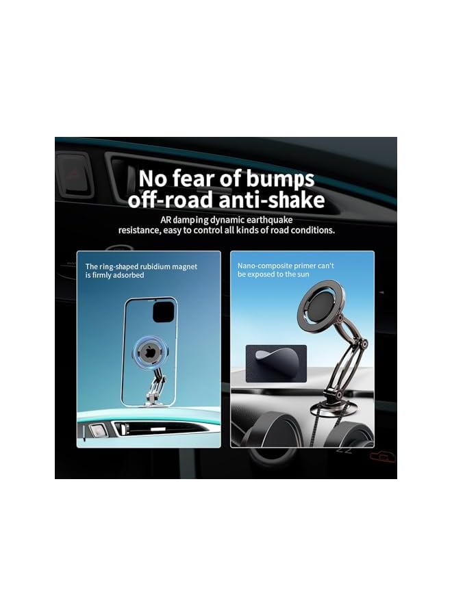 S-TOP for Magnetic Phone Holder for Car with Metal Ring Car Dashboard 360° Rotation Adjustable Double Folding Arms Strong Magnet Stable Car Mount Fit for iPhone 15 Pro Max 14 13 12 All Phones case - Image 3