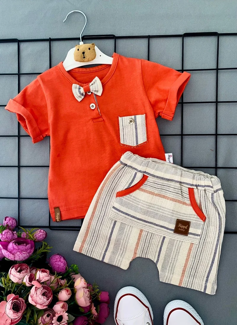 Miniğimin Cicileri My Little One's Cicis My Little One's Cicis Linen Shorts and Bow Tie Baby 2 Piece Set - Orange