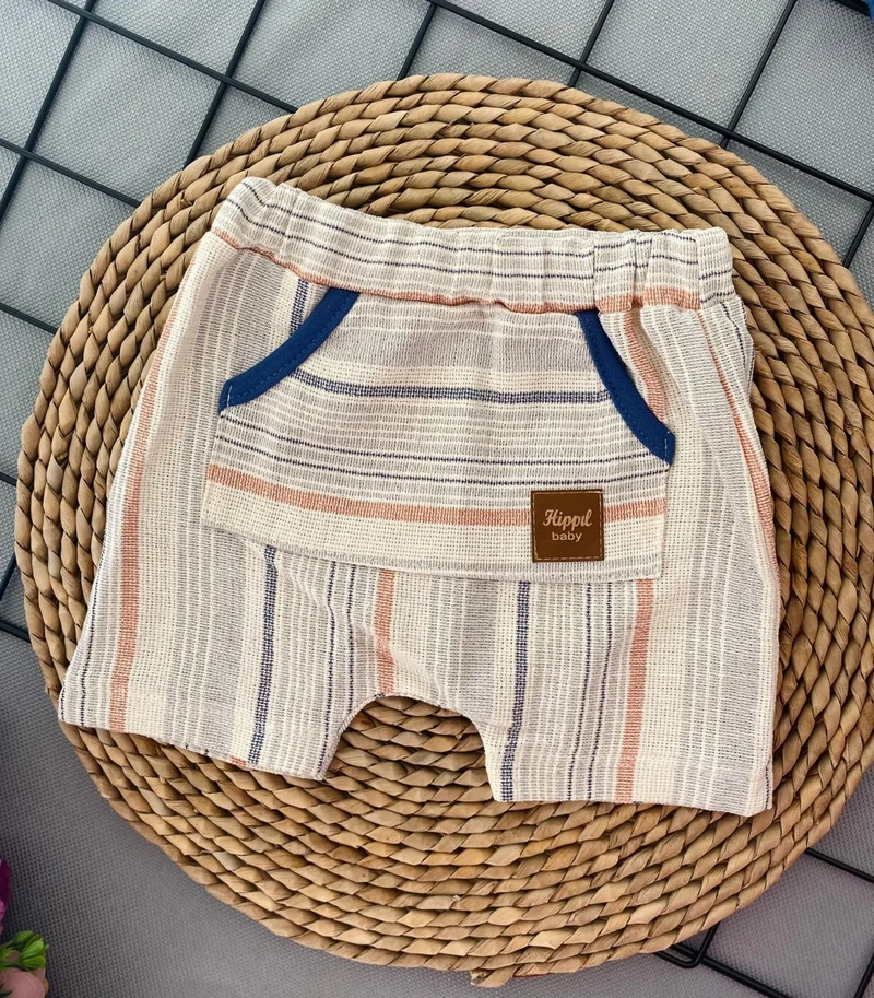 Miniğimin Cicileri My Little One's Cicis My Little One's Cicis Linen Shorts and Bow Tie Baby 2 Piece Set - Orange